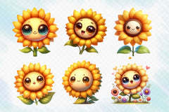 Cute Kawaii Sunflower Clipart Bundle 4 - CraftNest - Digital Crafting and Art