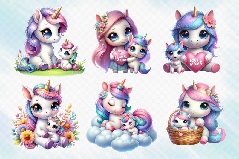 Mom And Baby Unicorn Clipart Bundle - CraftNest - Digital Crafting and Art