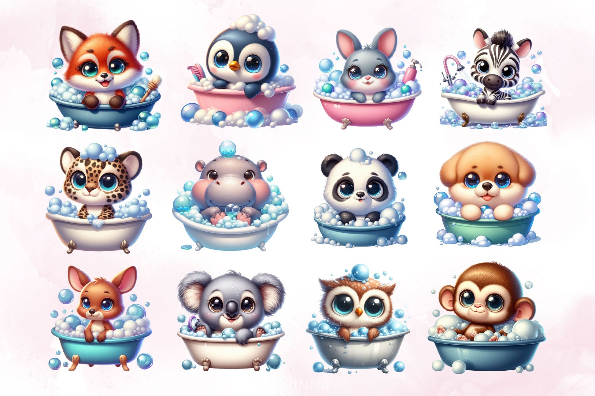 Playful Animals In Bubble Baths Clipart Bundle 2 - CraftNest - Digital Crafting and Art