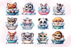 Playful Animals In Bubble Baths Clipart Bundle 2 - CraftNest - Digital Crafting and Art