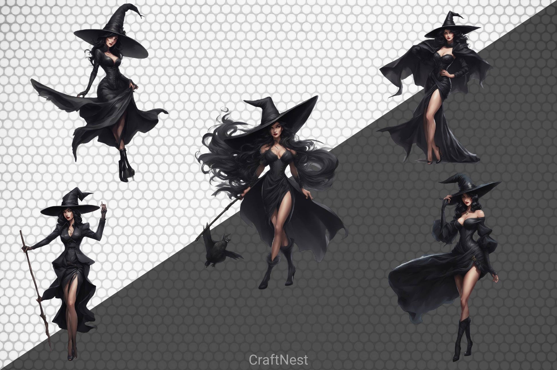 Halloween Black Witch Clipart Bundle - CraftNest - Digital Crafting and Art
