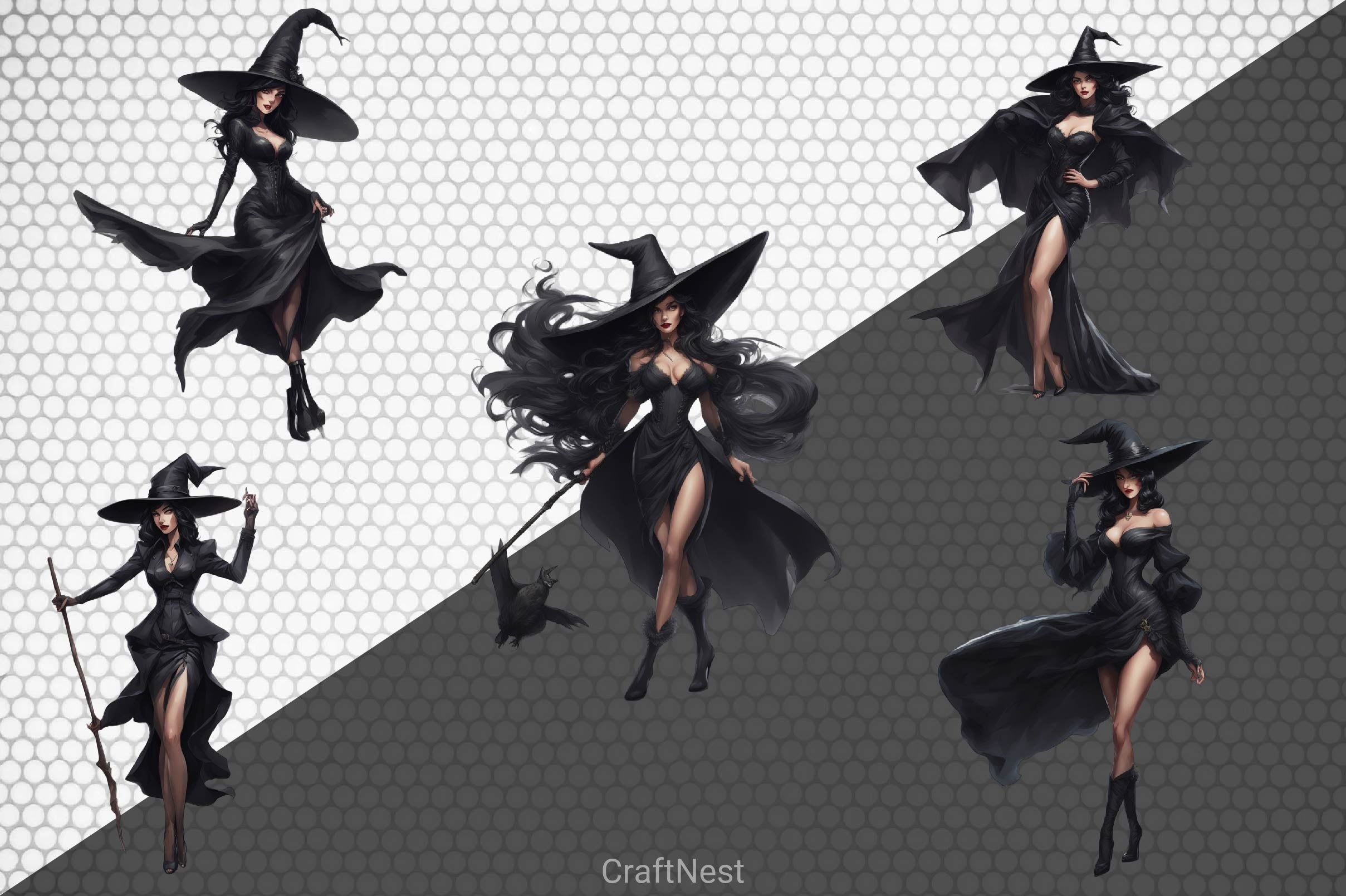 Halloween Black Witch Clipart Bundle - CraftNest - Digital Crafting and Art