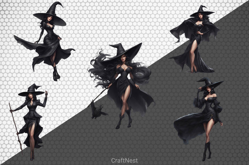 Halloween Black Witch Clipart Bundle - CraftNest - Digital Crafting and Art