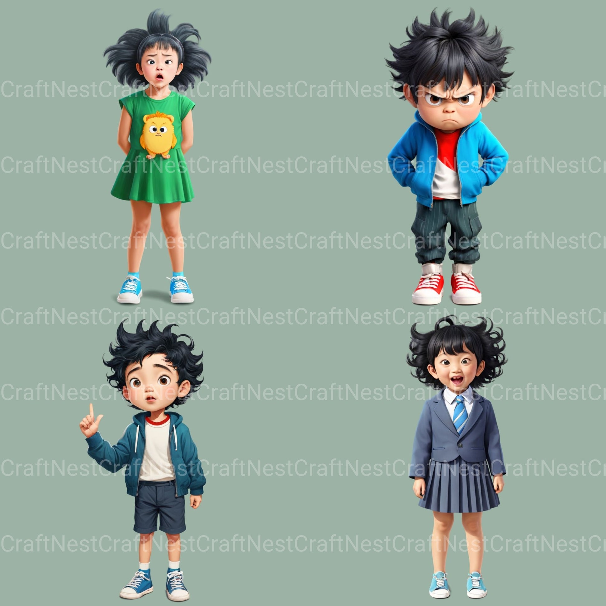 Quirky Kids Asian Clipart Bundle - CraftNest - Digital Crafting and Art