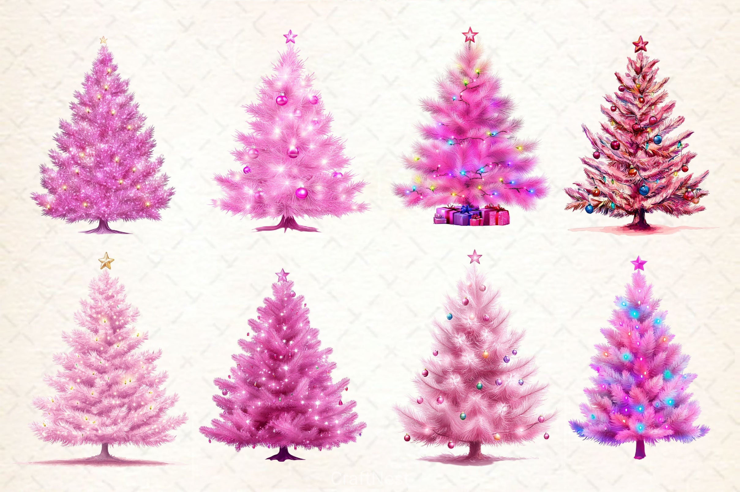 Pink Christmas Tree Clipart Bundle 2 - CraftNest - Digital Crafting and Art