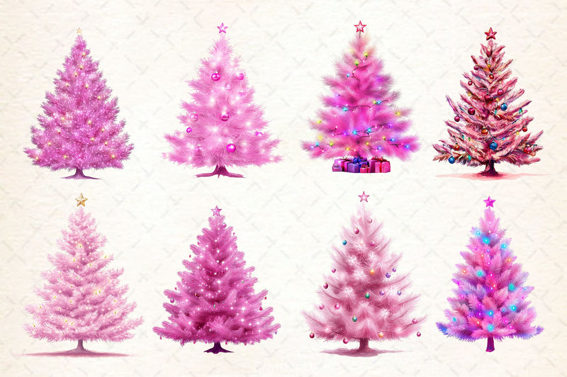 Pink Christmas Tree Clipart Bundle 2 - CraftNest - Digital Crafting and Art