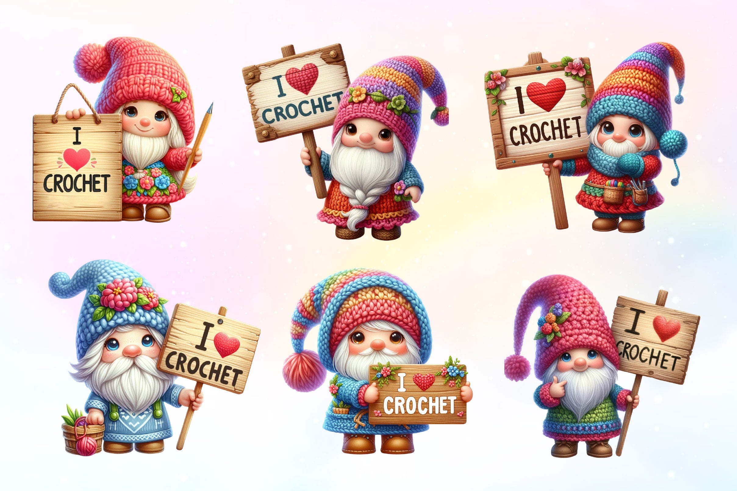 I Love Crochet Gnome Clipart Bundle 4 - CraftNest - Digital Crafting and Art