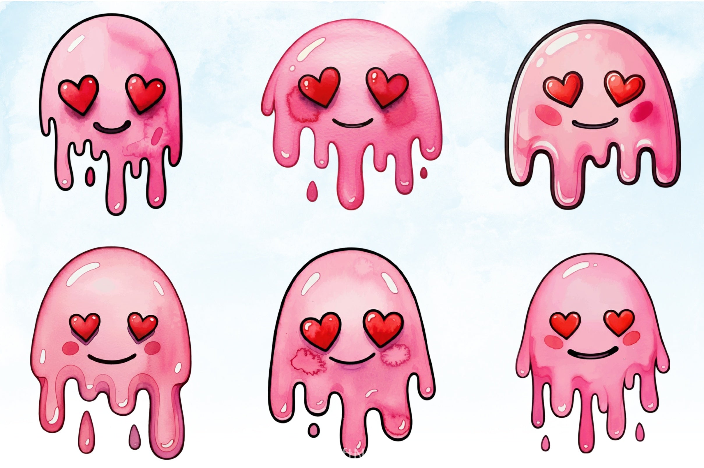 Valentine Drippy Smiley Face Clipart Bundle - CraftNest - Digital Crafting and Art