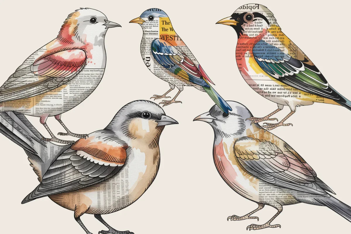 Newspaper Birds Clipart - CraftNest - Digital Crafting and Art