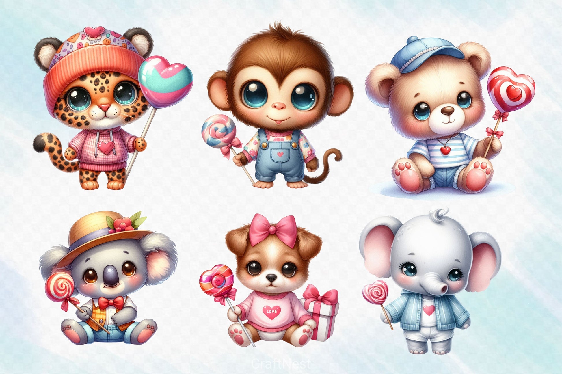 Cute Outfit Baby Animals Clipart Bundle 2 - CraftNest - Digital Crafting and Art