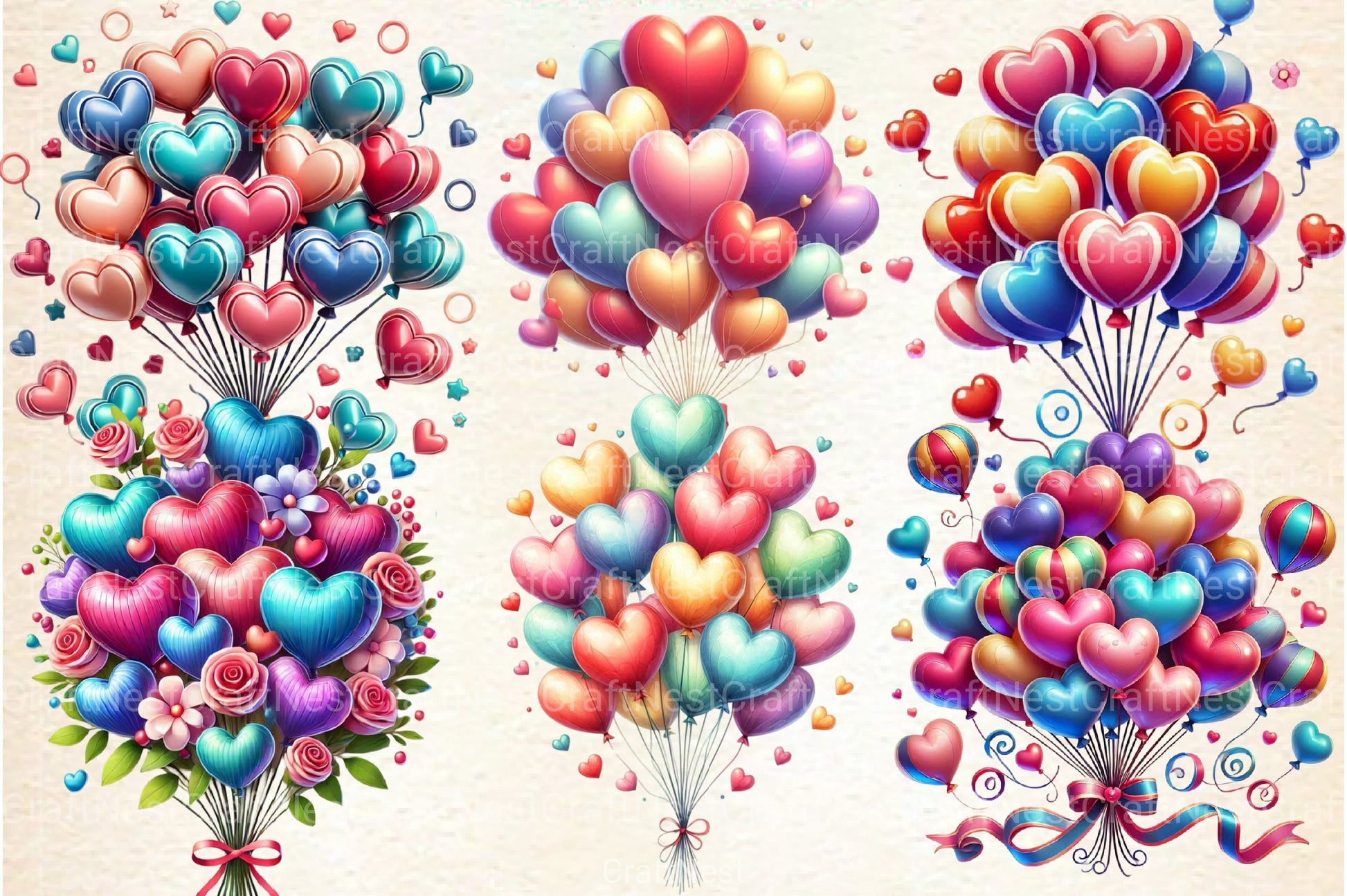 Valentine Heart Balloons Clipart Bundle - CraftNest - Digital Crafting and Art