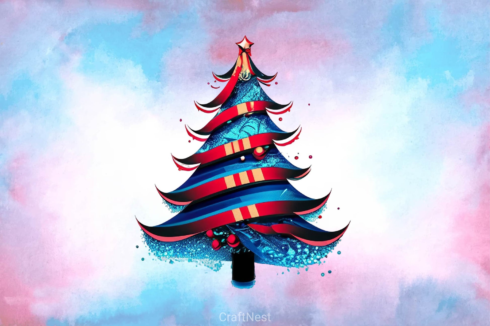 Blue And Red Glam Christmas Tree Clipart Bundle - CraftNest - Digital Crafting and Art