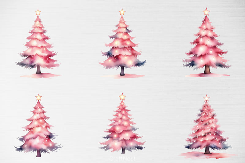 Pink Christmas Tree Clipart Bundle - CraftNest - Digital Crafting and Art