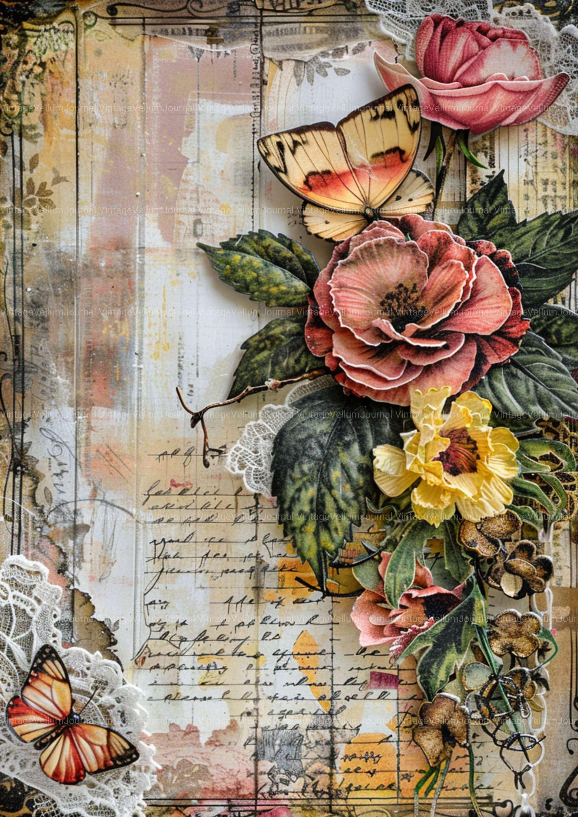 Floral Tapestry Junk Journal Pages - CraftNest - Digital Crafting and Art