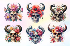 Floral Skull With Horns Clipart Bundle - CraftNest - Digital Crafting and Art