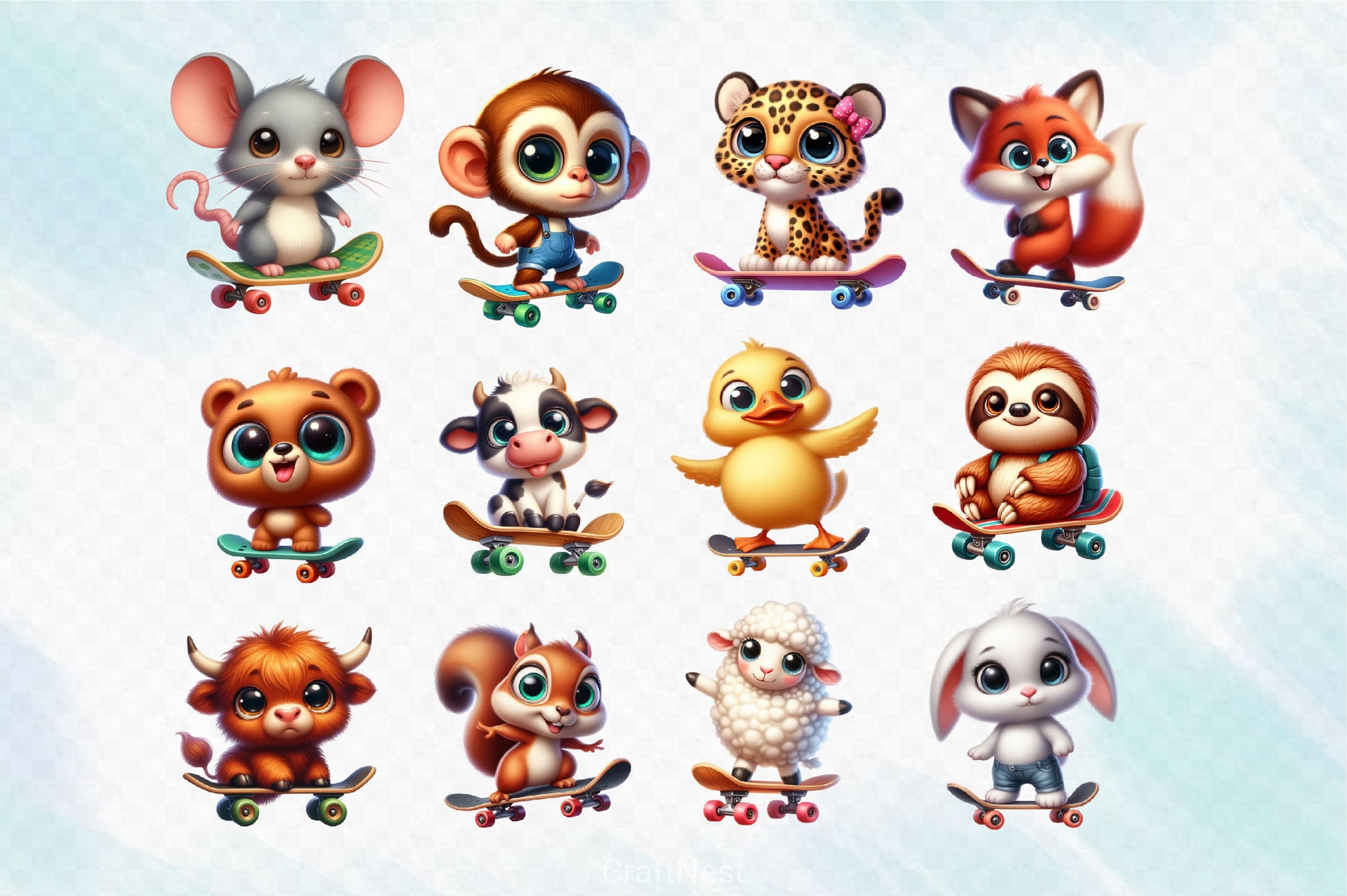 Cute Baby Animals Skateboard Clipart Bundle - CraftNest - Digital Crafting and Art