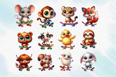 Cute Baby Animals Skateboard Clipart Bundle - CraftNest - Digital Crafting and Art