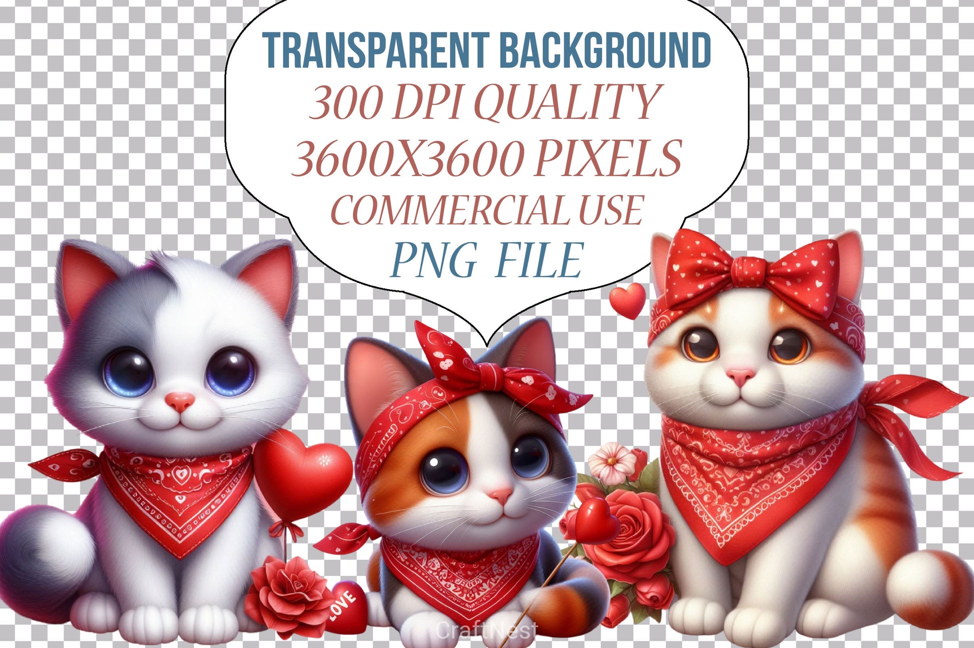 Valentine's Cat Bandana Clipart Bundle - CraftNest - Digital Crafting and Art