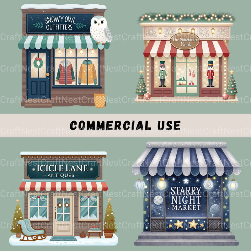 Village Shops Winter Clipart Bundle - CraftNest - Digital Crafting and Art