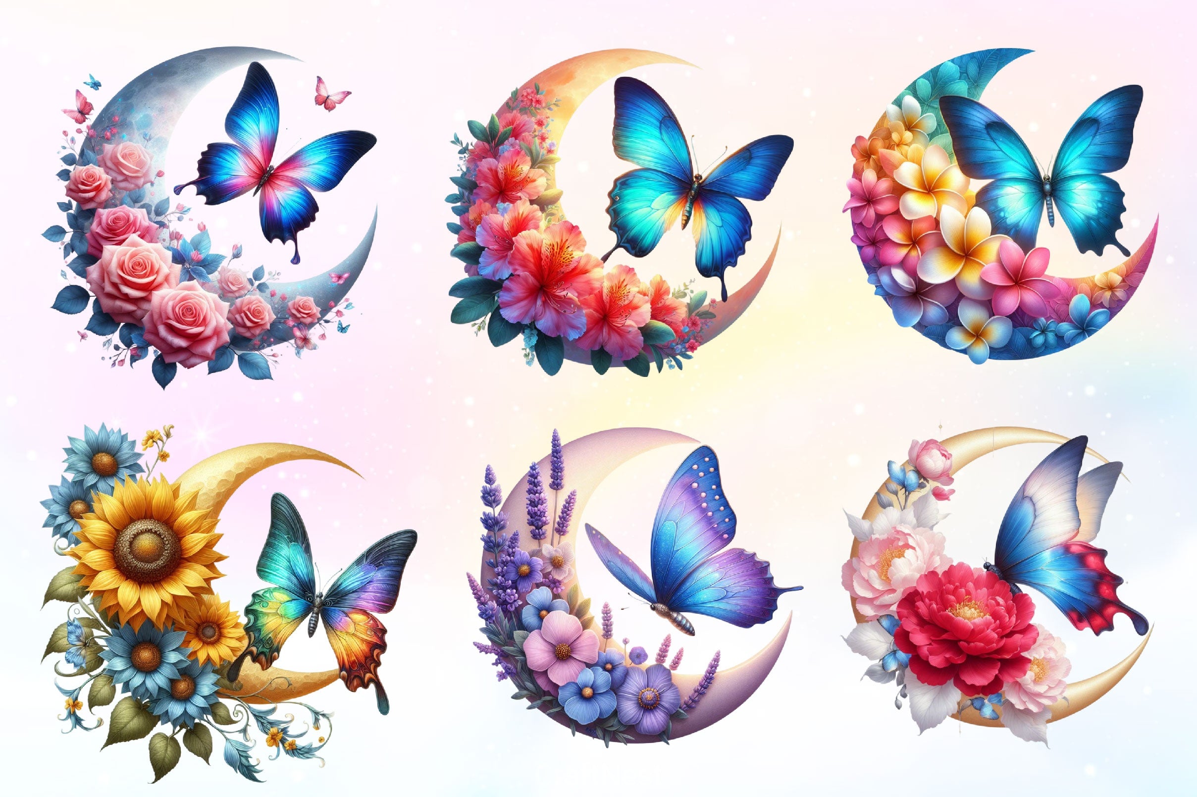 Butterfly And Flower Moon Clipart Bundle 2 - CraftNest - Digital Crafting and Art