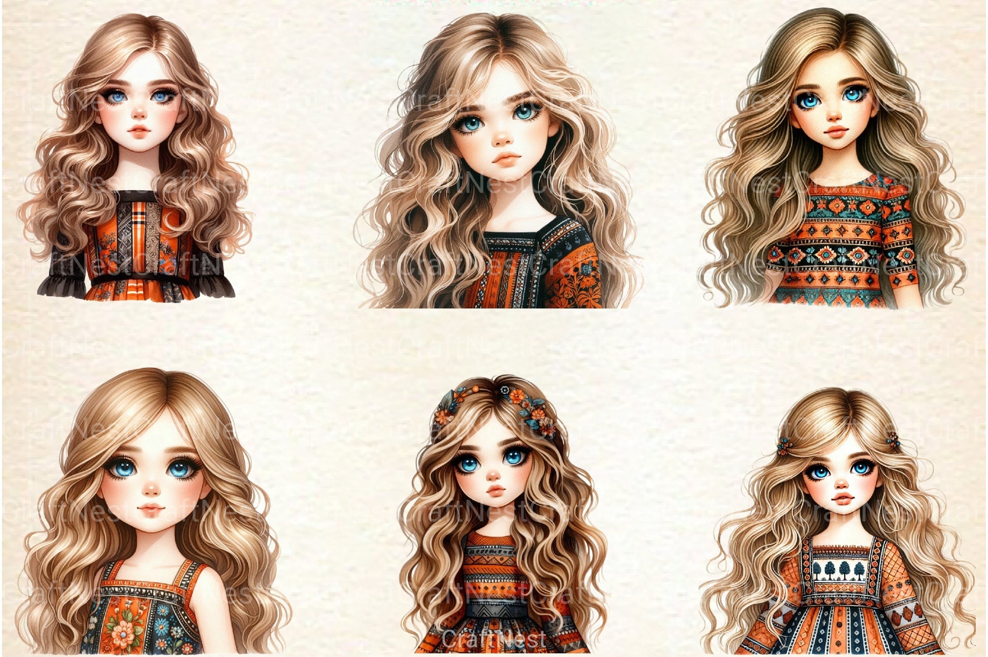 Caucasian Girl Clipart Bundle - CraftNest - Digital Crafting and Art