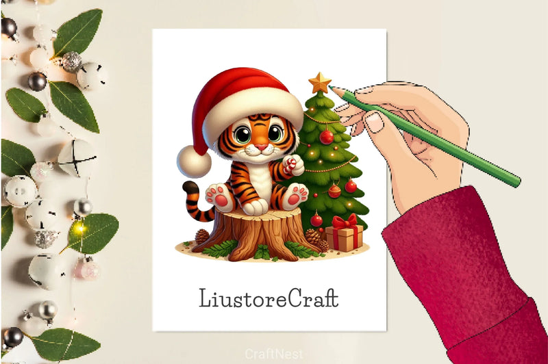 Cute Christmas Tiger Clipart Bundle 2 - CraftNest - Digital Crafting and Art