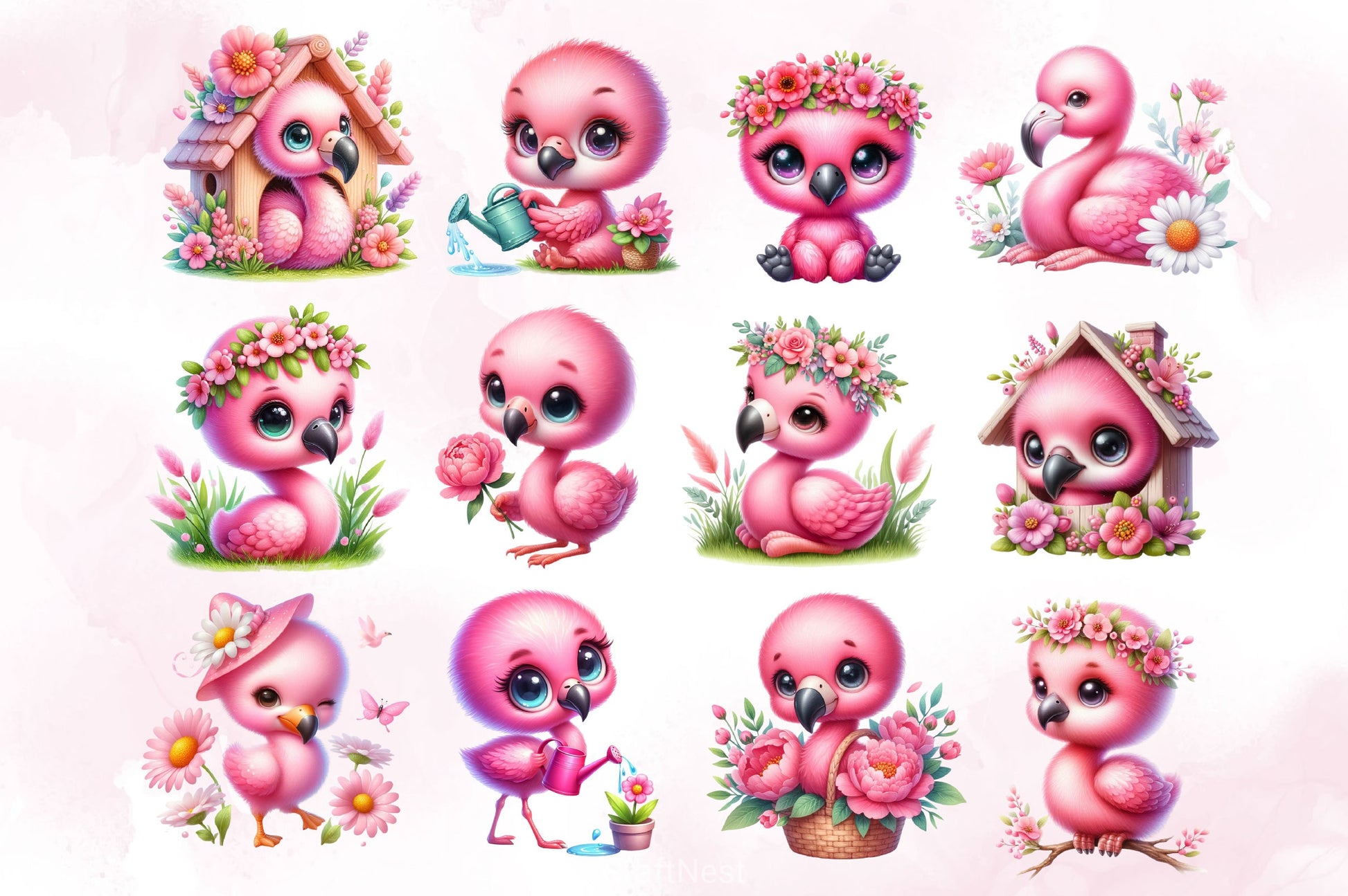 Cute Baby Flamingo Clipart Bundle - CraftNest - Digital Crafting and Art