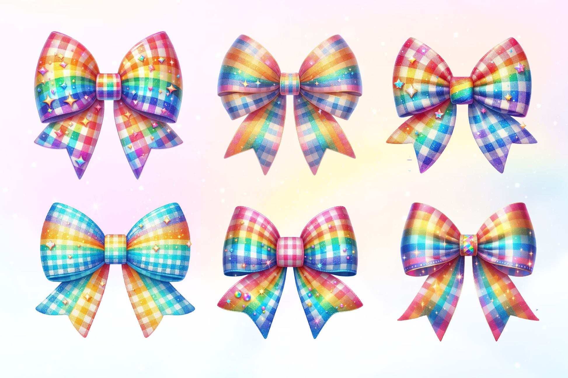 Gingham Rainbow Bow Clipart Bundle 2 - CraftNest - Digital Crafting and Art
