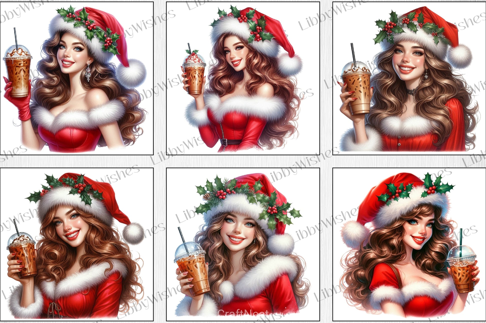 Christmas Coffee Girl Clipart Bundle - CraftNest - Digital Crafting and Art