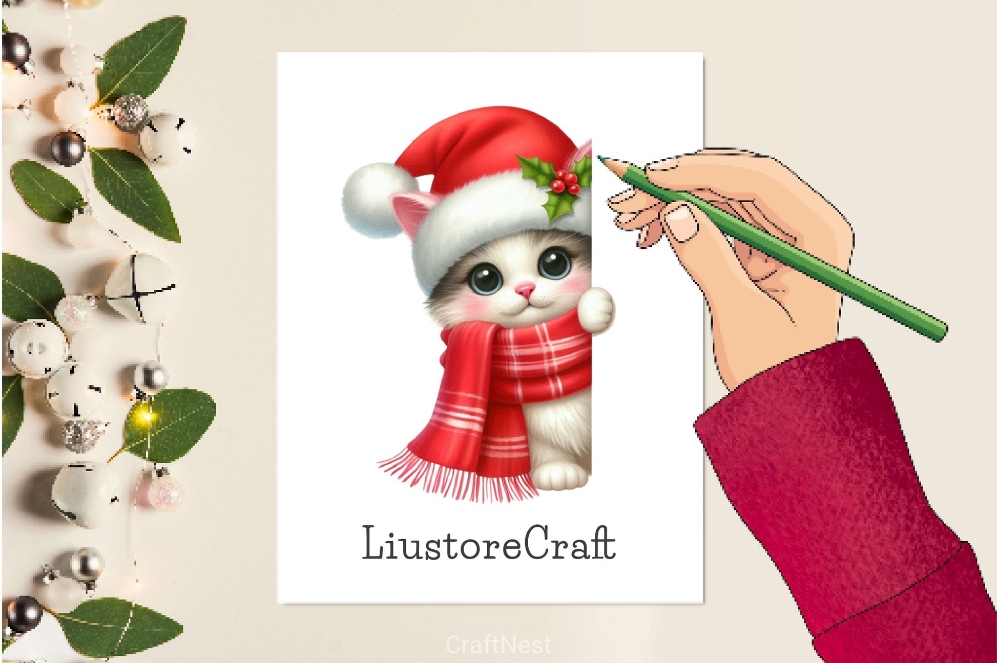 Christmas Cat Peeking Around Corner Clipart Bundle - CraftNest - Digital Crafting and Art