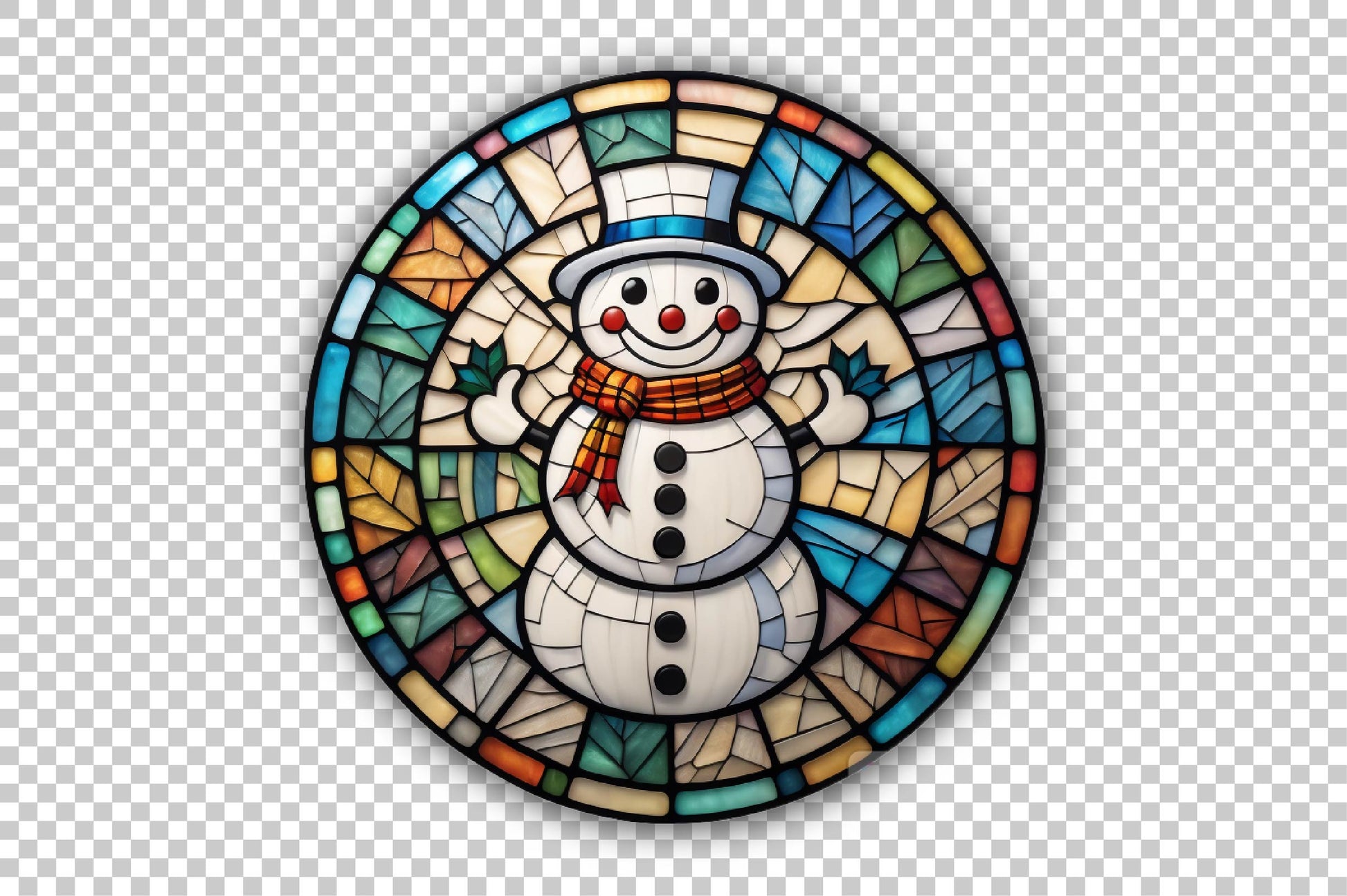 Round Stained Glass Christmas Snowman Clipart Bundle - CraftNest - Digital Crafting and Art