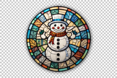 Round Stained Glass Christmas Snowman Clipart Bundle - CraftNest - Digital Crafting and Art