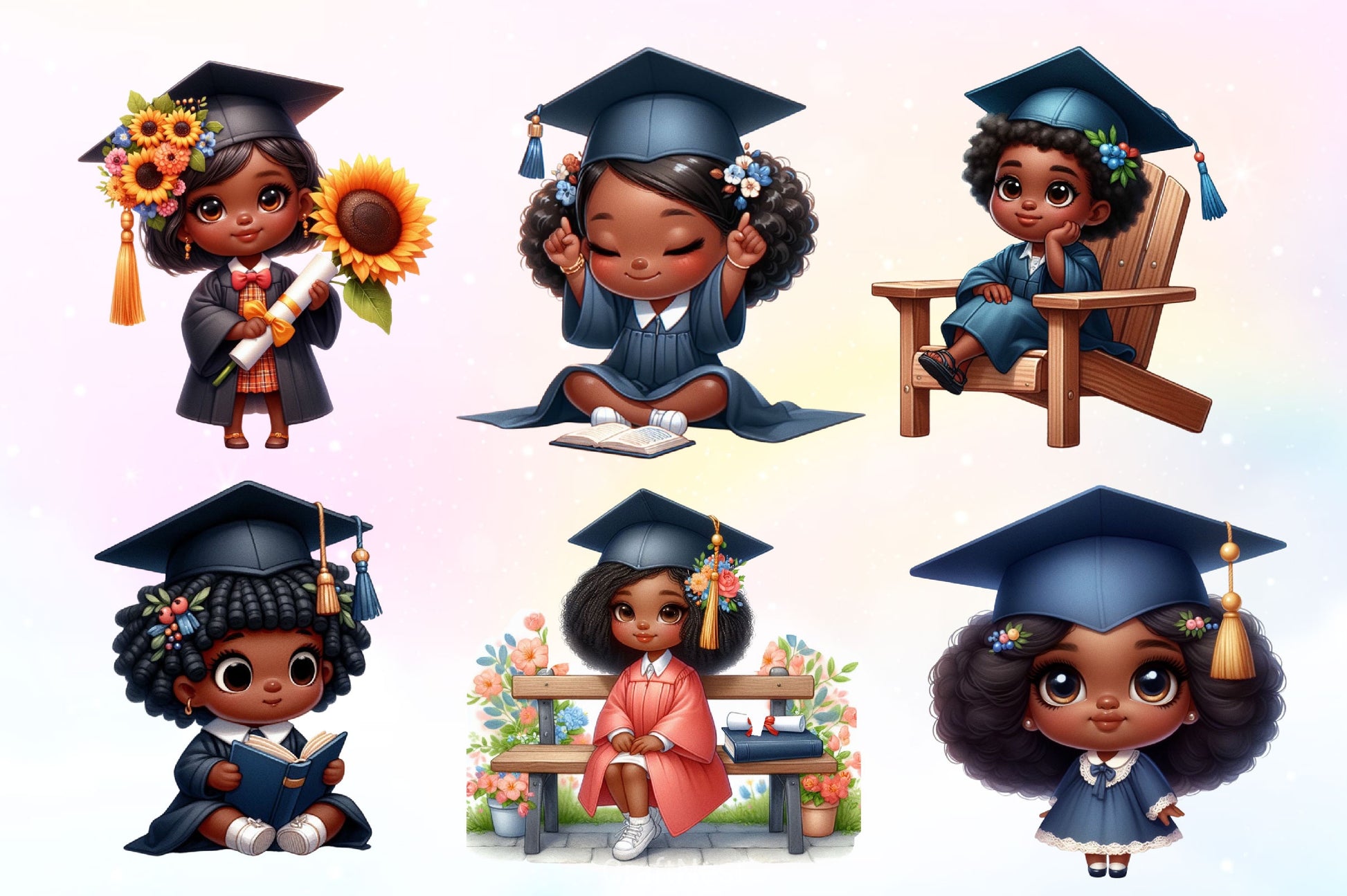 Cute Black Graduation Girl Clipart Bundle - CraftNest - Digital Crafting and Art