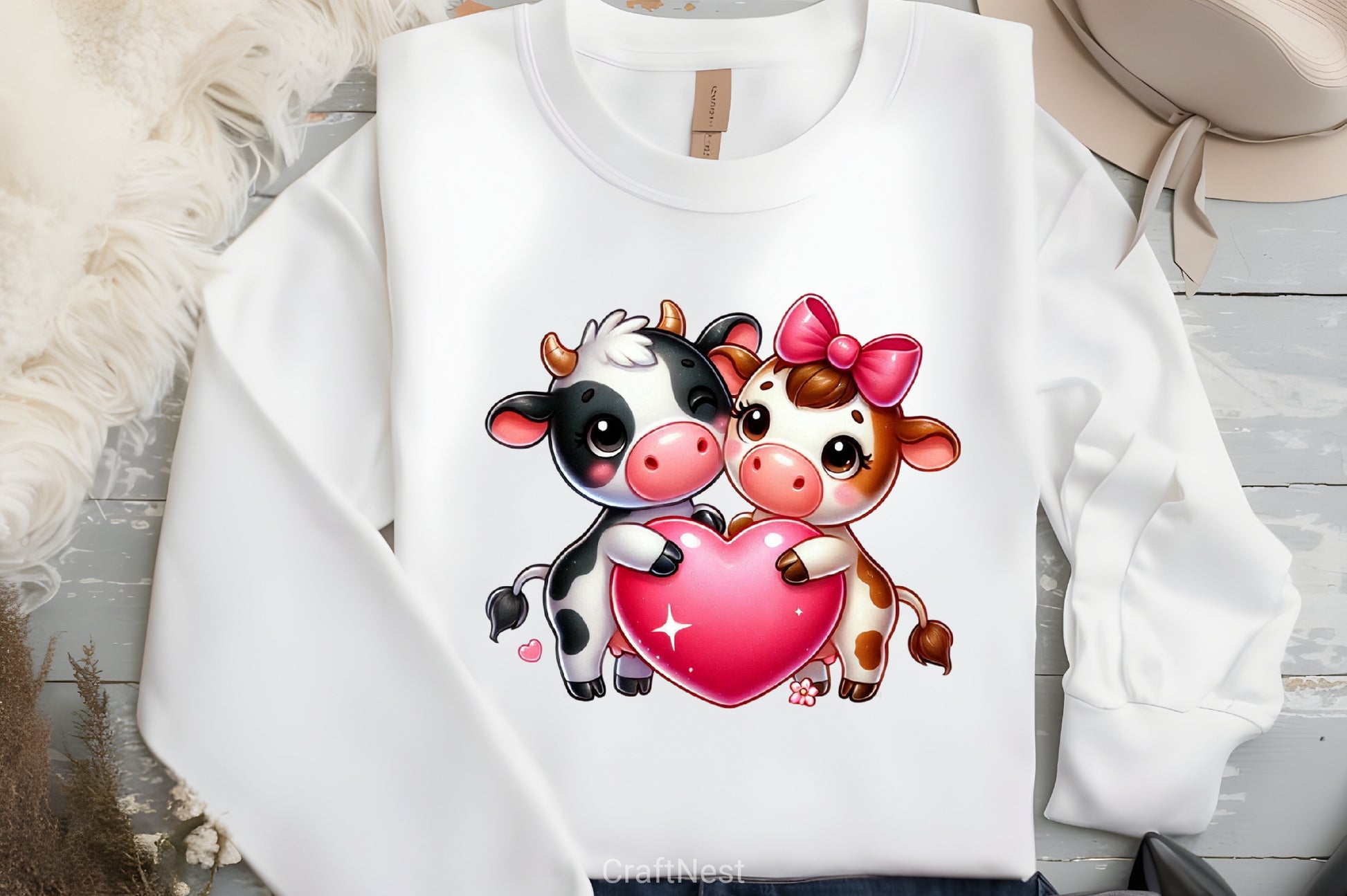 Cute Cow Couple Heart Clipart Bundle - CraftNest - Digital Crafting and Art