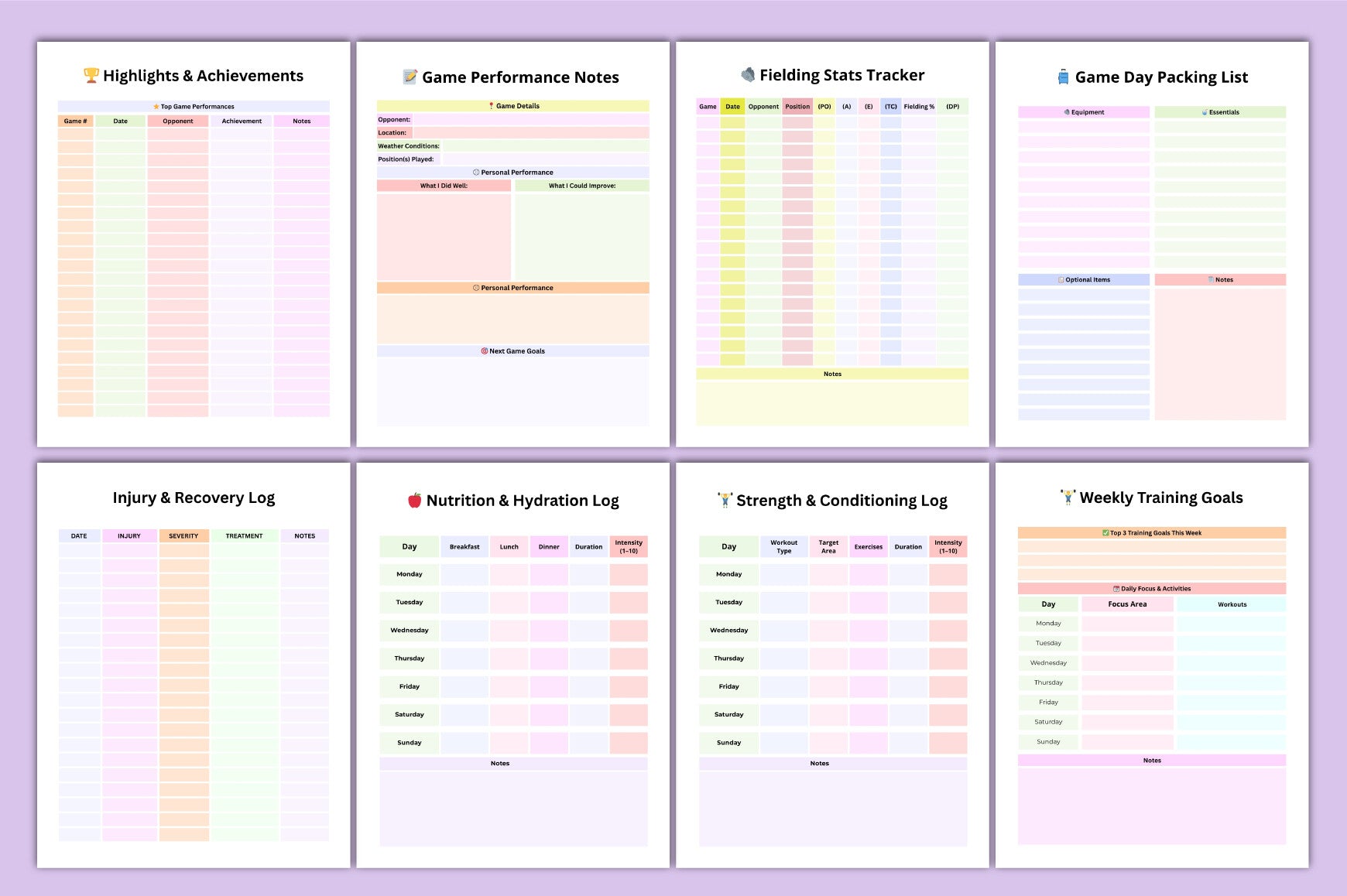 Baseball Planner Template