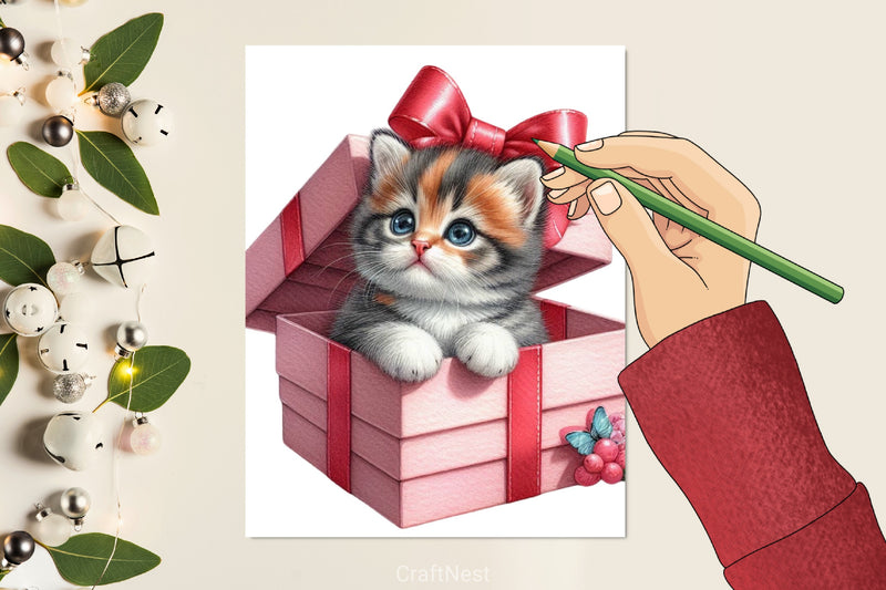 Kitten in Present Box Clipart Bundle - CraftNest - Digital Crafting and Art