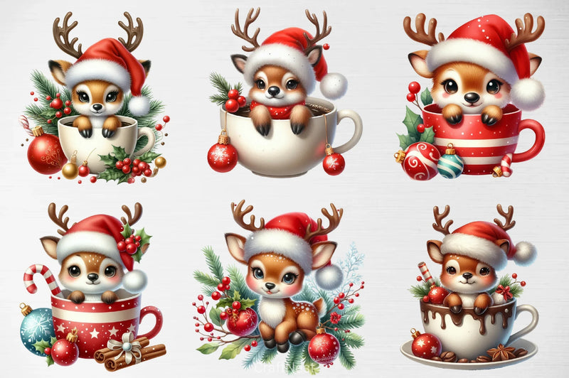 Cute Christmas Reindeer Clipart Bundle - CraftNest - Digital Crafting and Art