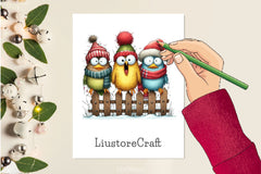 Christmas Bird On Fence Clipart Bundle 2 - CraftNest - Digital Crafting and Art