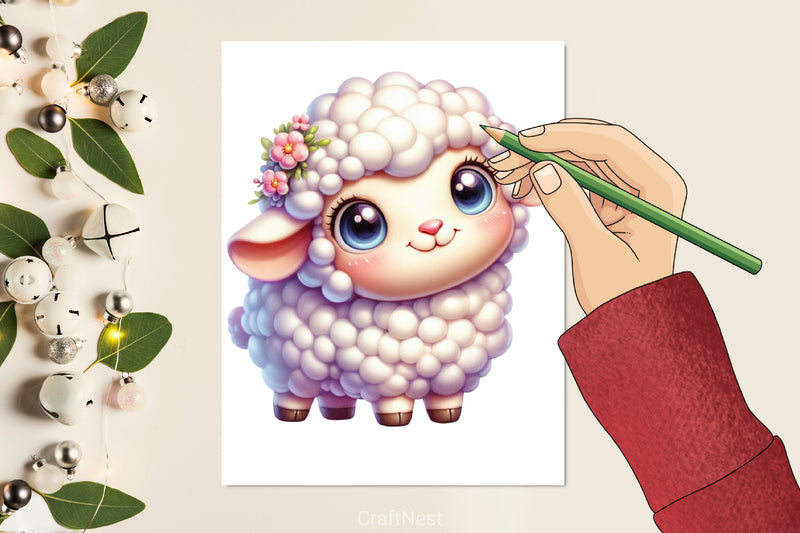 Cute Baby Sheep Clipart Bundle - CraftNest - Digital Crafting and Art