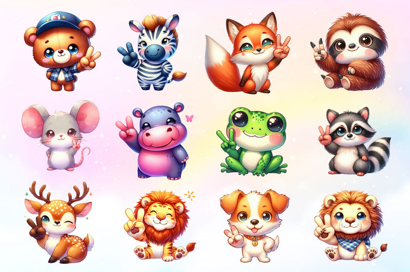 Cute Animals Giving Peace Sign Clipart Bundle - CraftNest - Digital Crafting and Art