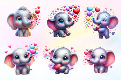 Cute Elephant Blowing Hearts Clipart Bundle - CraftNest - Digital Crafting and Art