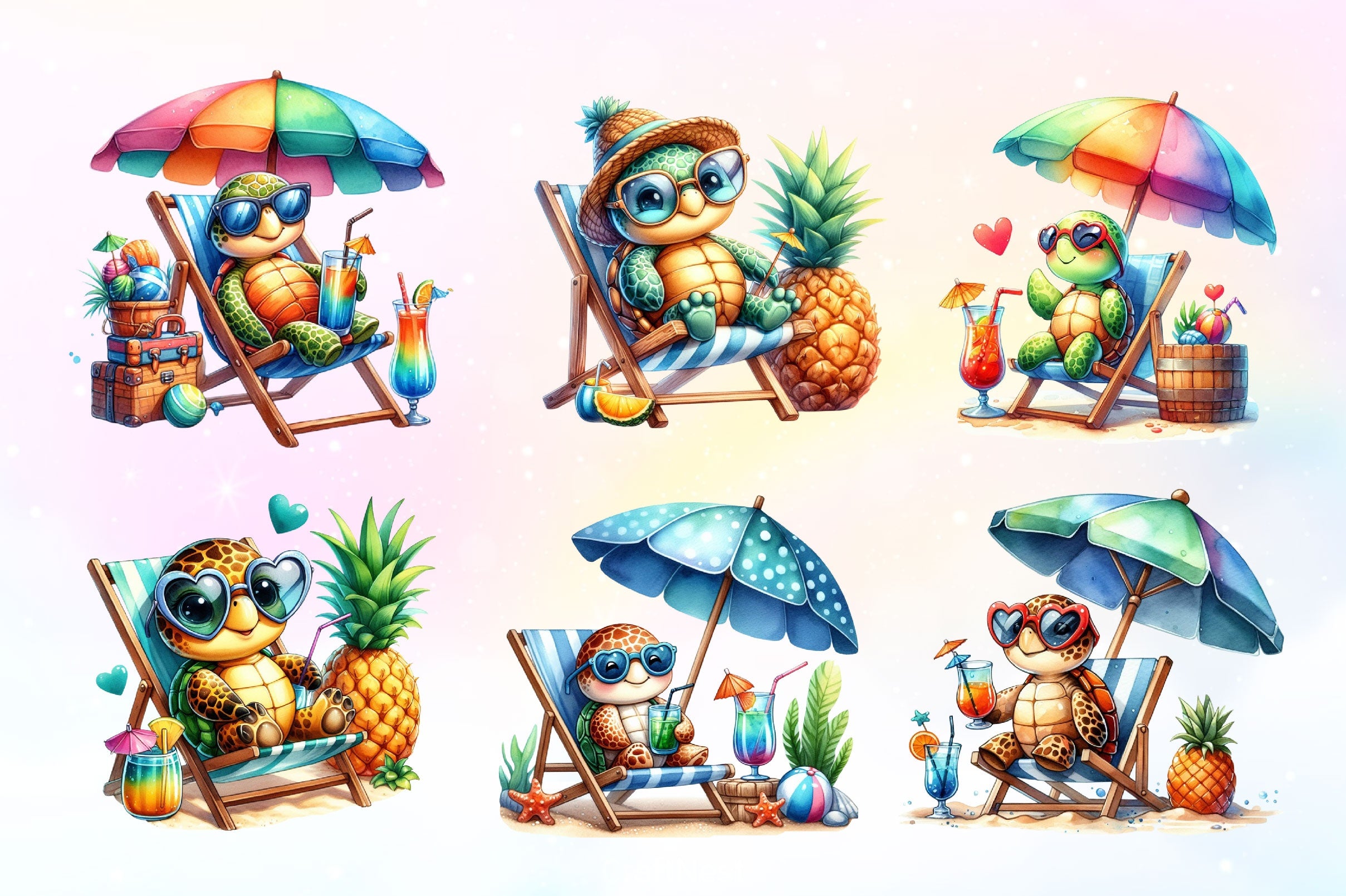 Chic Beach Sea Turtle Clipart Bundle 2 - CraftNest - Digital Crafting and Art
