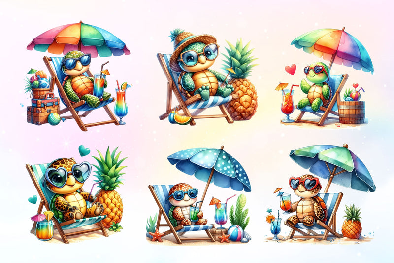 Chic Beach Sea Turtle Clipart Bundle 2 - CraftNest - Digital Crafting and Art