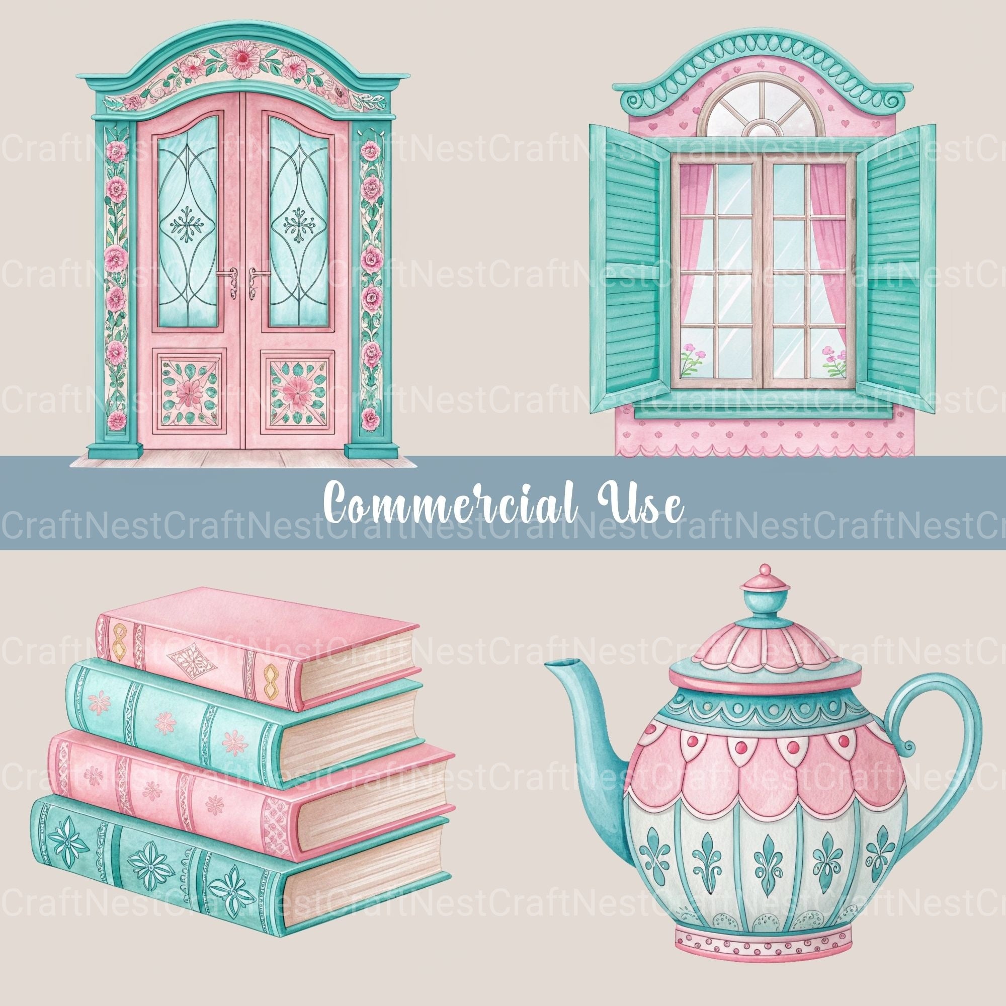 Vintage Pink Clipart Bundle - CraftNest - Digital Crafting and Art