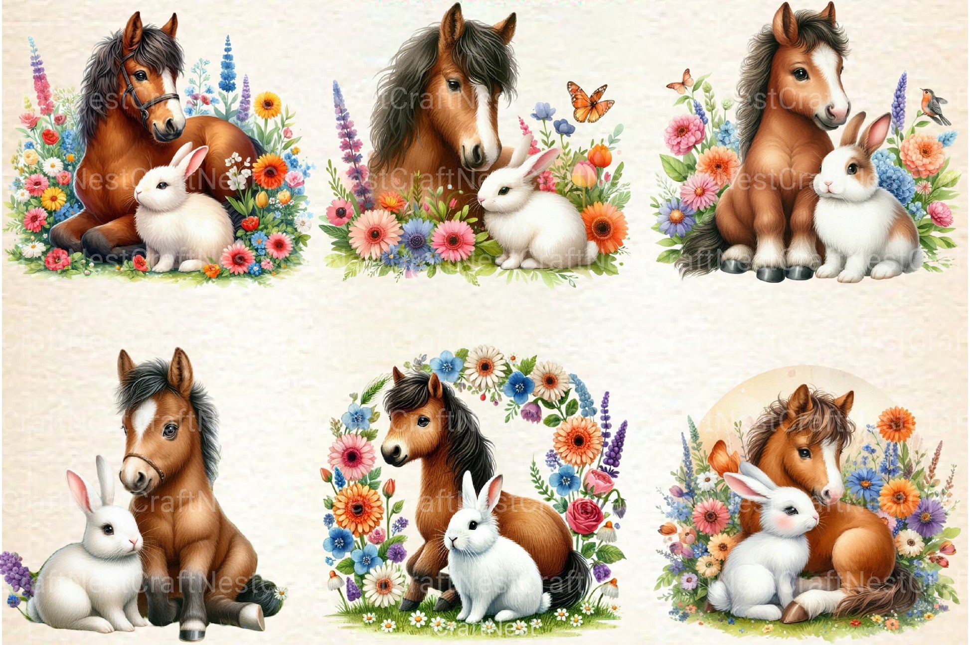 Floral Horse Clipart Bundle - CraftNest - Digital Crafting and Art
