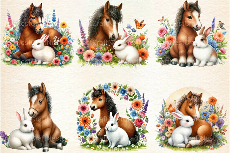 Floral Horse Clipart Bundle - CraftNest - Digital Crafting and Art