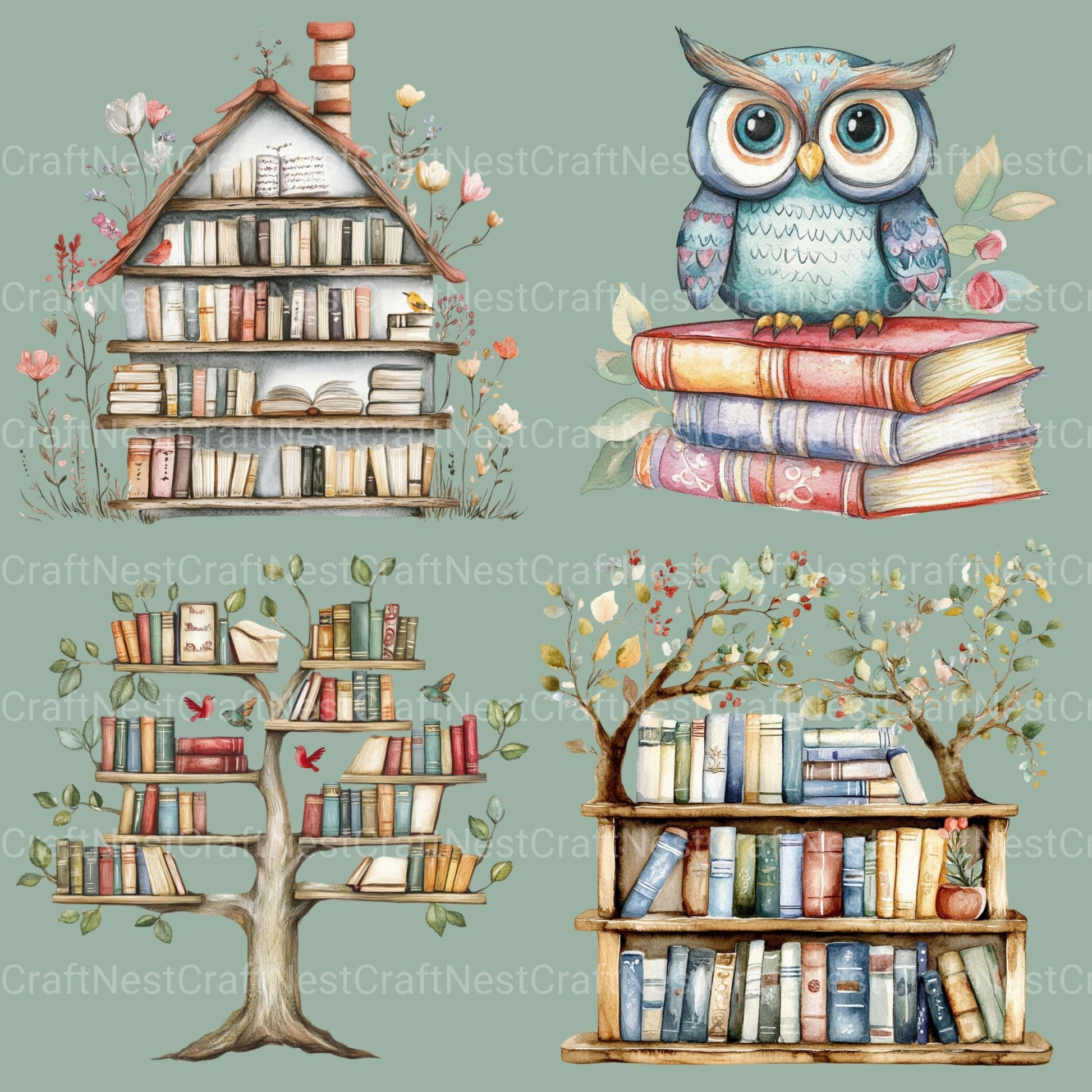 Books And Owls Clipart Bundle - CraftNest - Digital Crafting and Art