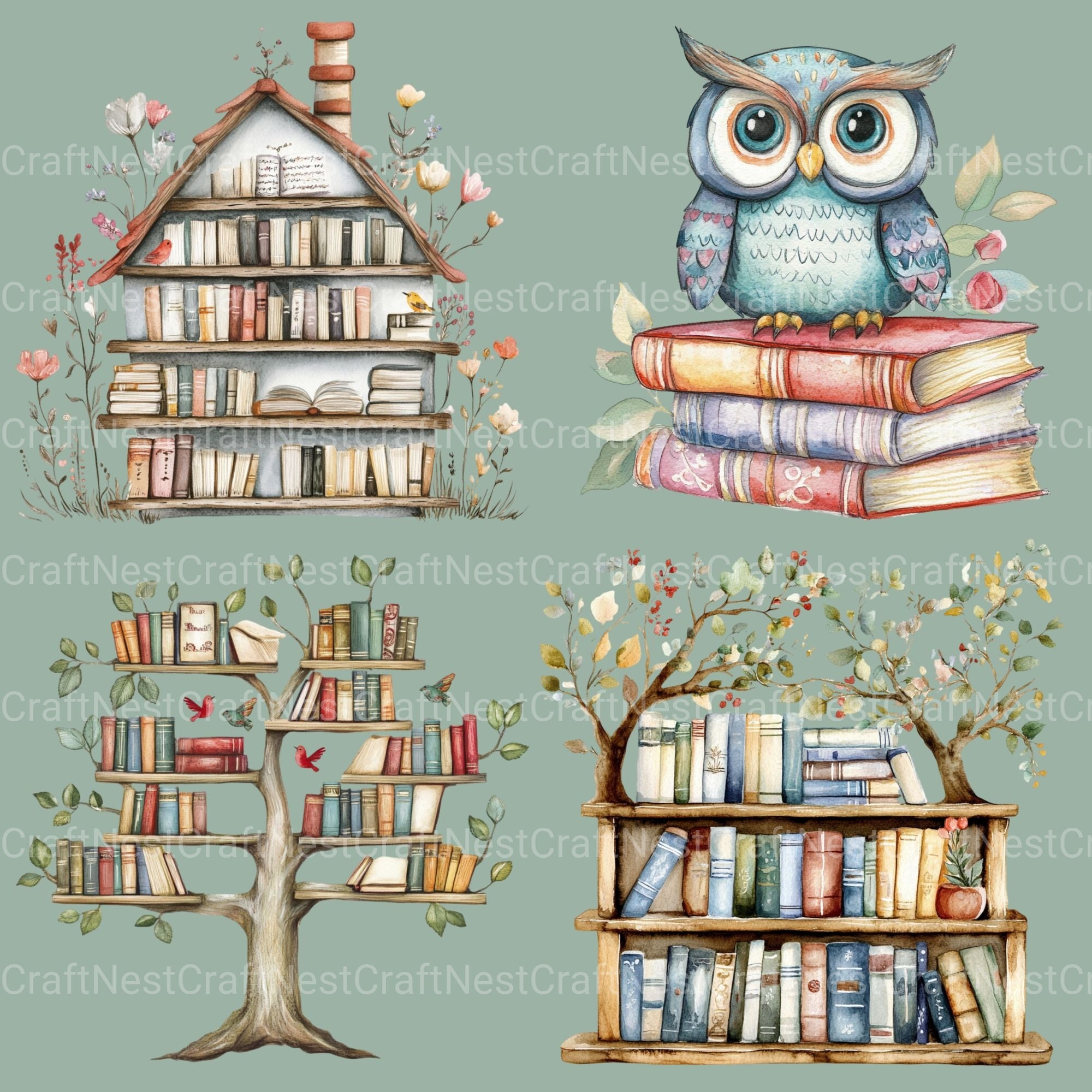 Books And Owls Clipart Bundle - CraftNest - Digital Crafting and Art
