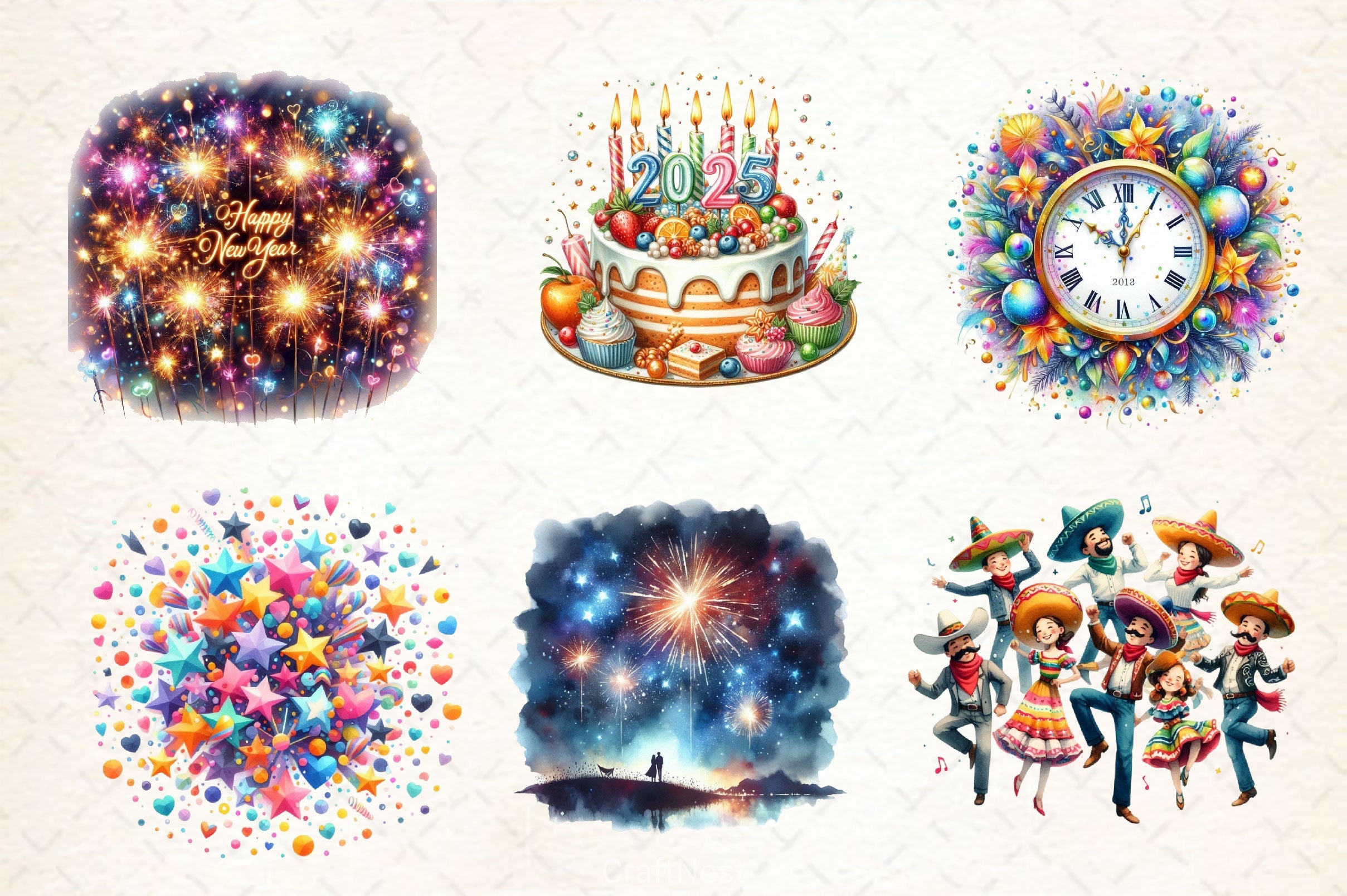 New Year 2025's Clipart Bundle - CraftNest - Digital Crafting and Art