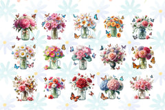 Flowers Bouquet In Mason Jar Clipart Bundle - CraftNest - Digital Crafting and Art